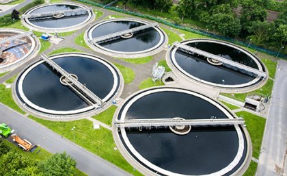 Aerial shot of wastewater treatment plant